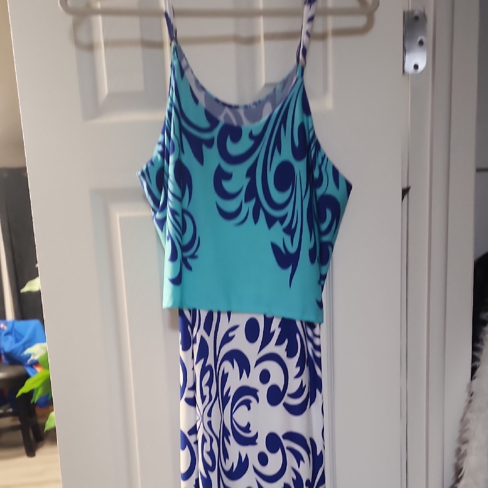 Stylish Turquoise and Navy Maxi Dress